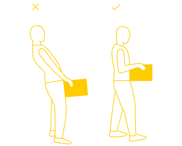 Illustration einer Person, die eine Last korrekt, also nahe am Körper trägt