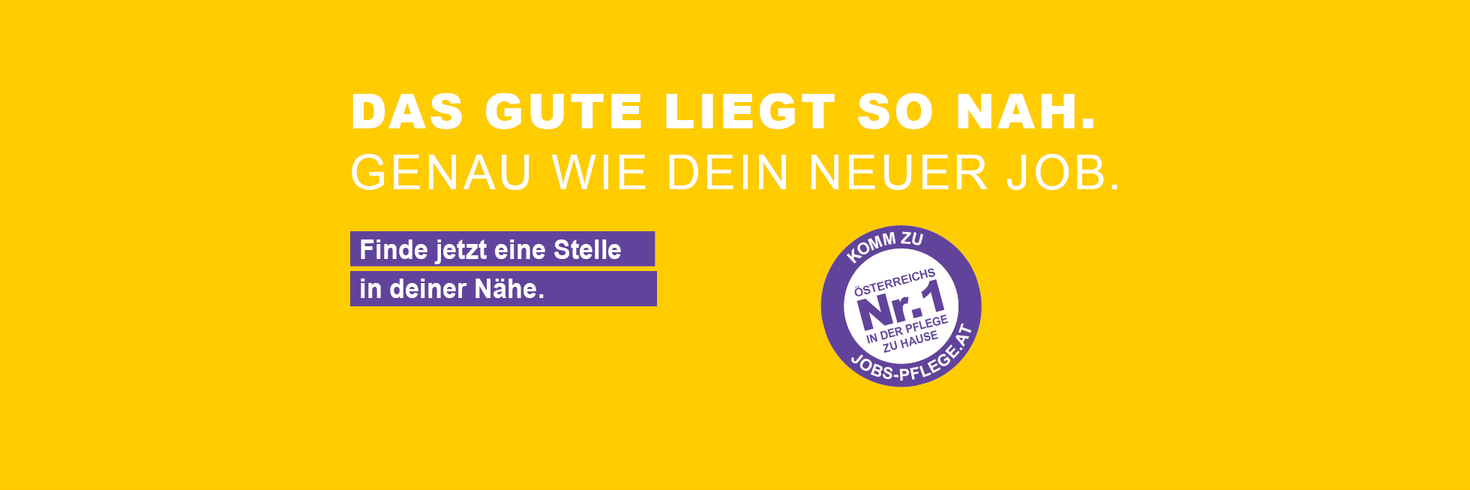 Slogan zu Pflegejobs beim Hilfswerk auf gelbem Hintergrund