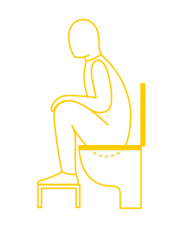 Illustration, die zeigt, wie man richtig auf dem WC sitzt beim Stuhlgang