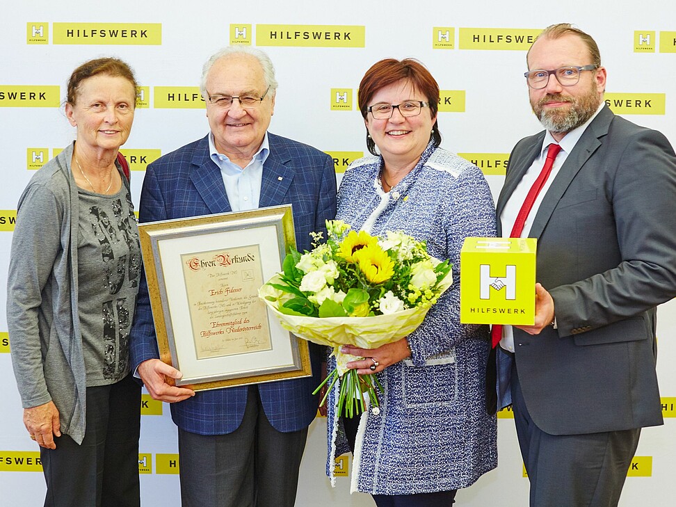 Generalversammlung des Hilfswerks Niederösterreich mit Gründer Erich Fidesser, Präsidentin Michaela Hinterholzer und Geschäftsführer Christoph Gleirscher